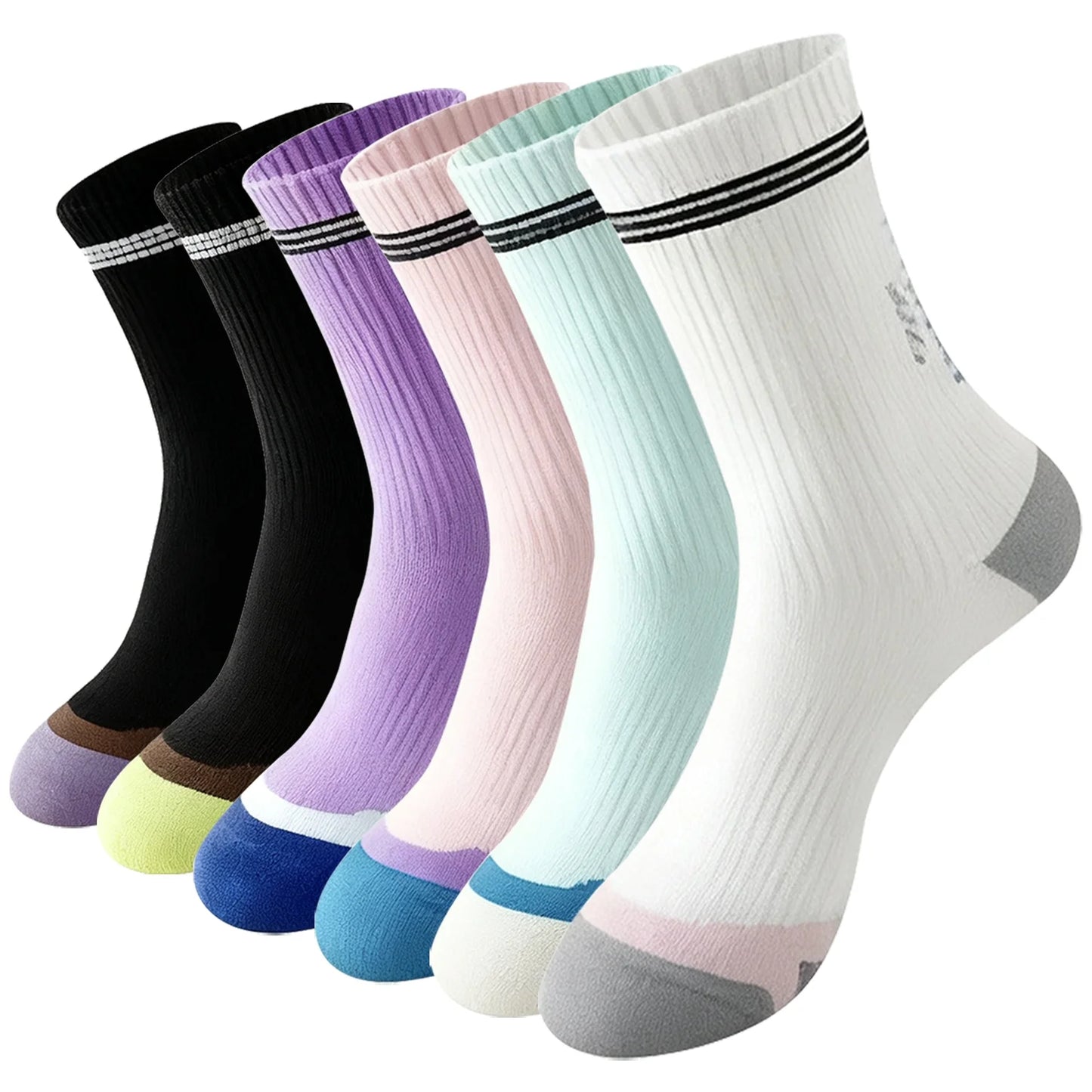 YOMYM 6 Pairs Women Athletic Crew Socks, Running Moisture Sports Socks for Women, Size 5-9