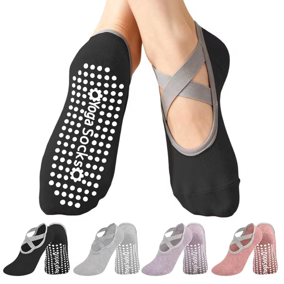 YOMYM Yoga Sock Pilate Socks, 4 Pairs Non-Slip Grip Socks for Women, Perfect for US 7-10