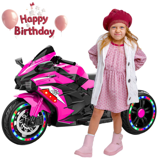 Zogymoz 12V Electric Motorcycle for Girls, Battery Powered Motorcycle Toy Child Dirt Bike, Kids Ride On Motorcycle, Pink