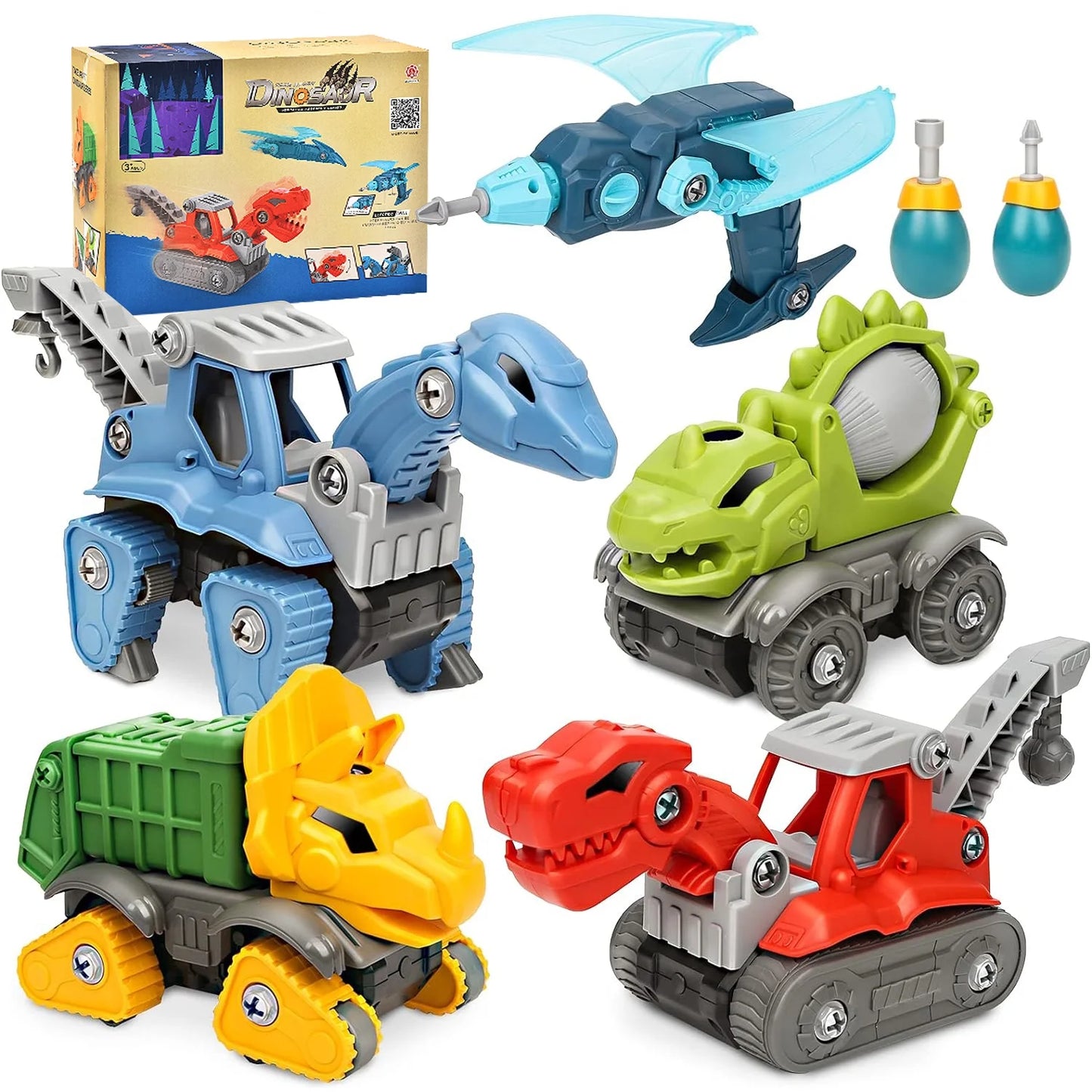 ZOGYMOZ Dinosaur Set Toys for Kids, 5 Pack Take Apart STEM Boys Toy with Electric Drill, Learning Building Educational Christmas Birthday Gfits