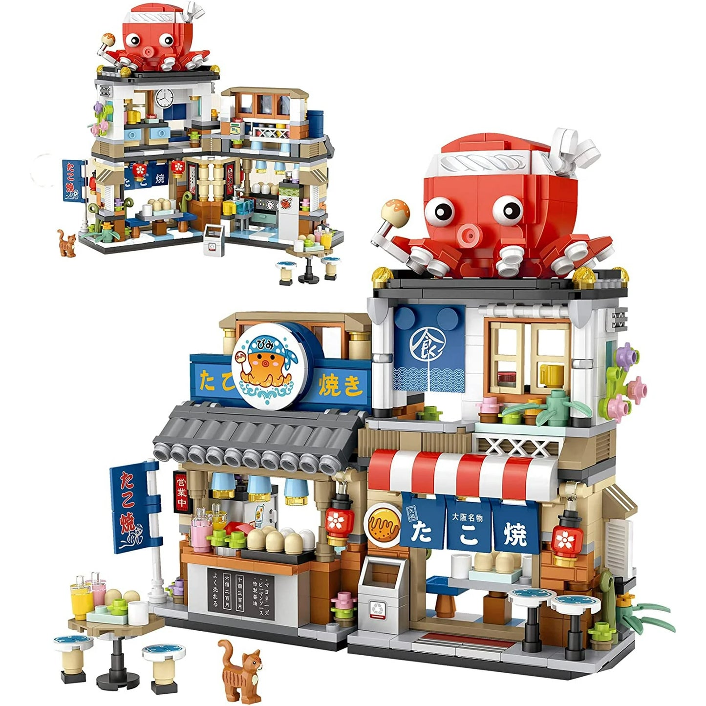 ZOGYMOZ 722 Pcs Mini DIY Building Blocks, Japanese Street View Takoyaki Shop Building Toy Kit,Mini Particle Construction Building Toy for Kid Girl Boy Age 8-16+