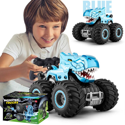 ZOGYMOZ Dinosaur Rc Cars, Remote Control Dinosaur Toys for 3-10 Year Old Boys Girls,1:16 Monster Truck RC Cars Toys with Spray,Roar Sound & Lights,Blue