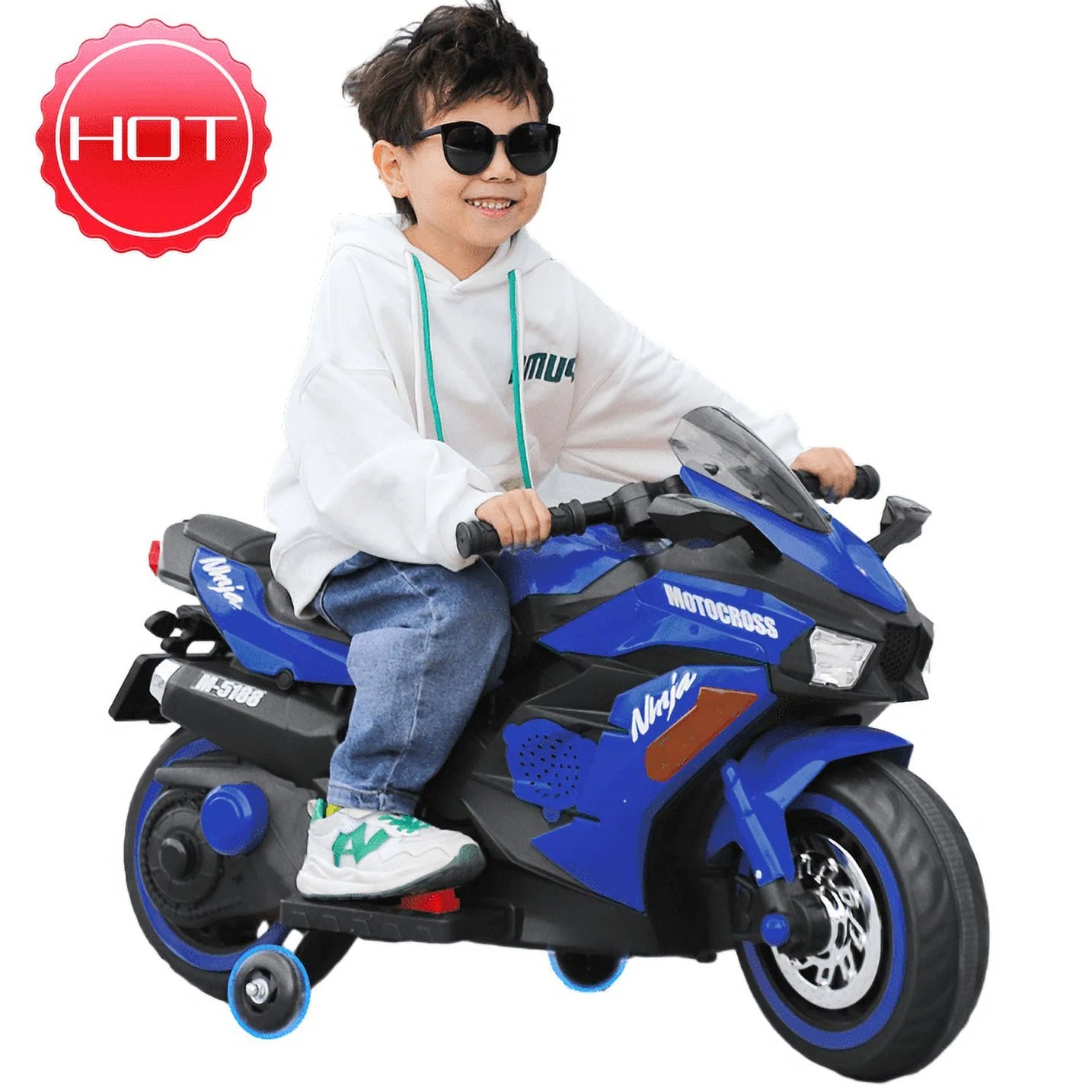 ZOGYMOZ Kids Ride on Motorcycle, 12V Electric Battery Powered Motorcycle with Light Wheel for 3-6 Years Kids-Blue