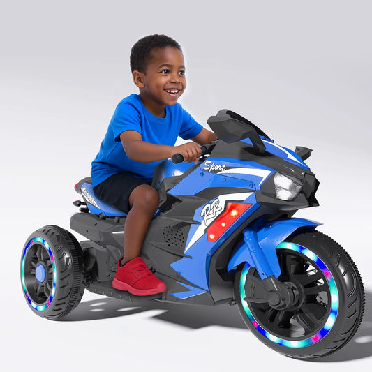 Zogymoz 12V Electric Motorcycles for Kids Dirt Bike Ride on Toy with Music and LED Light for 3-8 Years Old