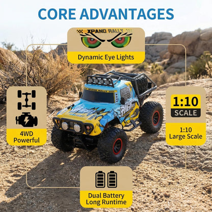 HNH 1:10 Remote Control Car Off-Road Truck for Kids, 4WD Rc Car Off Road Monster Truck with LED Light, Music, 2 Batteries