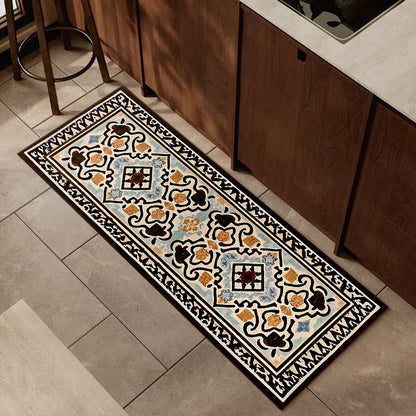TECHVIDA Kitchen Rugs 4 Piece Set,Non Slip Machine Washable Kitchen Mats,Boho Vintage Abstract Kitchen Carpet for Farmhouse Living Room Hallway