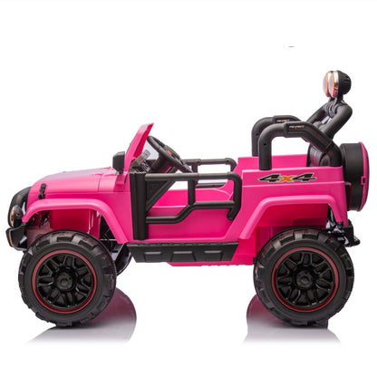 2-Seater Ride On Truck for Kids Ages 3+, 24V7AH Children's Electric Car W/Parental Remote Control, Bluetooth Music, LED Lights, 4Mph, Pink