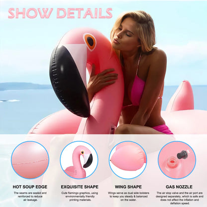 YOMYM Giant Inflatable Flamingo Ride on Pool Float, Blow up with Fast Valves Swimming Floating Raft for Adults Pink