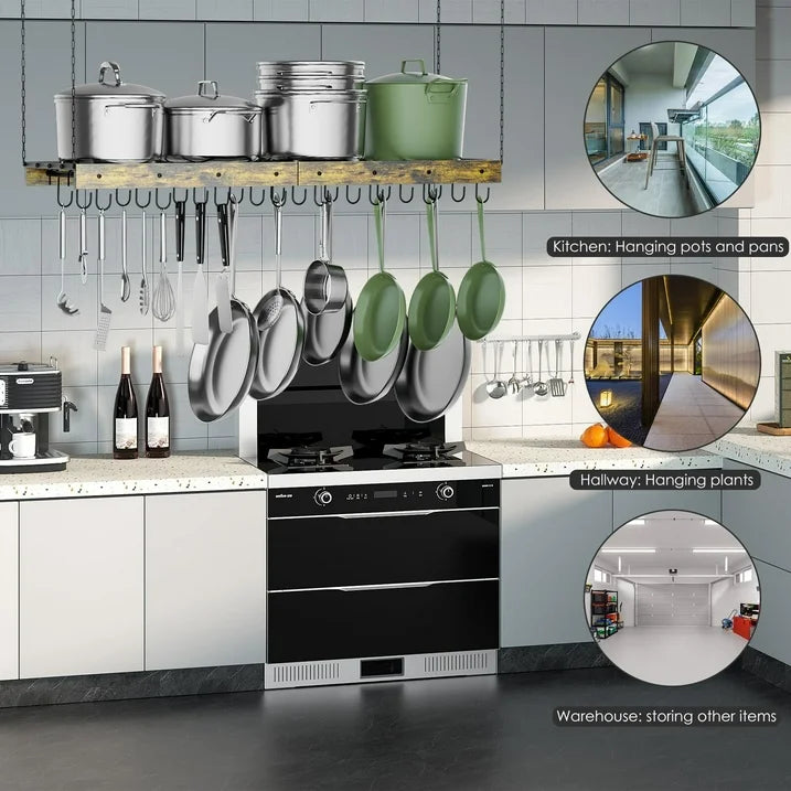 WERSEON Hanging Pot Rack Ceiling Mount, Extra Large Pot Hanger Pots and Pans Organizer, Heavy Duty Cooking Hanger with 24 Hooks for Kitchen Ceiling