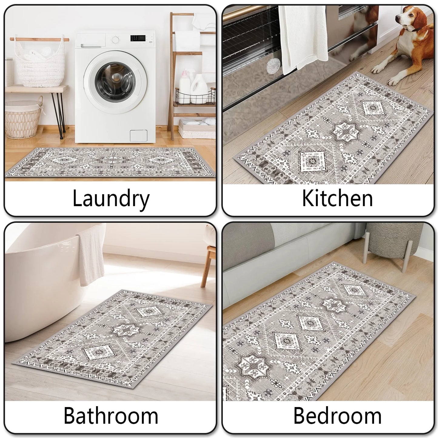TECHVIDA Kitchen Rugs 3 Piece Set,Kitchen Mats for Floor,Non-Slip Machine Washable, Boho Farmhouse Hallway Doormat for Holiday