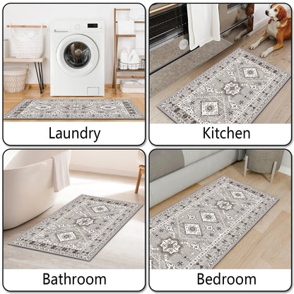 TECHVIDA Kitchen Rugs 3 Piece Set,Kitchen Mats for Floor,Non-Slip Machine Washable, Boho Farmhouse Hallway Doormat for Holiday