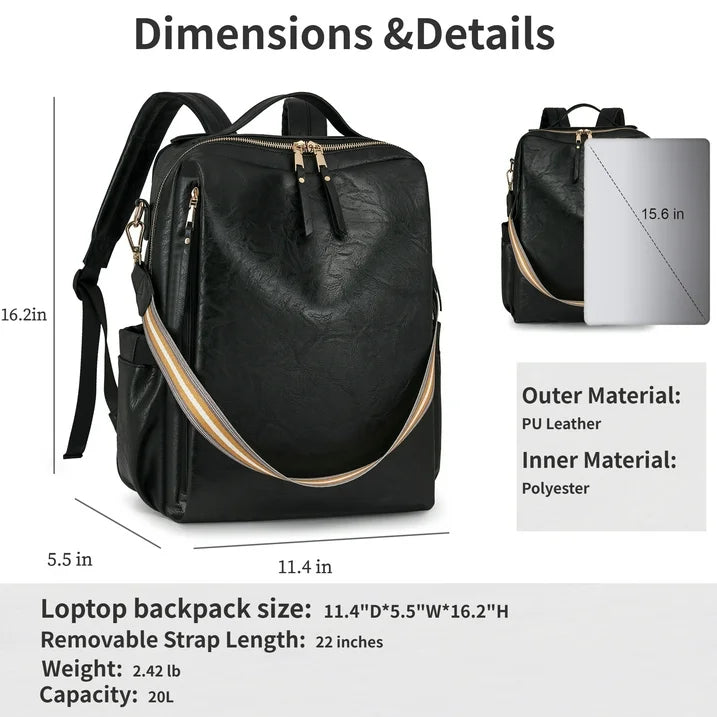 HONGLONG Leather Backpack Purse for Women, Fashion Ladies Waterproof Shoulder Travel Daypacks Bags Black