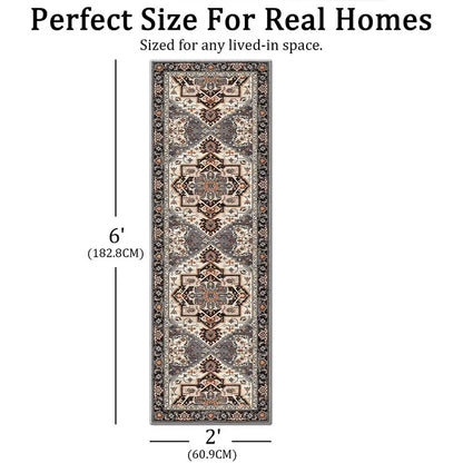TECHVIDA 2'x6' Hallway Runner Rug Boho,Non Slip Machine Washable Rugs for Hallway Kitchen,Brownish Black