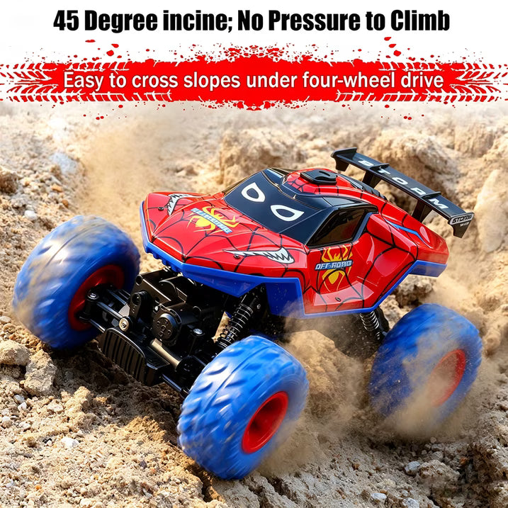 HNH 1:16 Spider Monster Truck RC Car, 4WD All Terrain Off-road Remote Control Car with 2 Batteries, Lighting, Spray