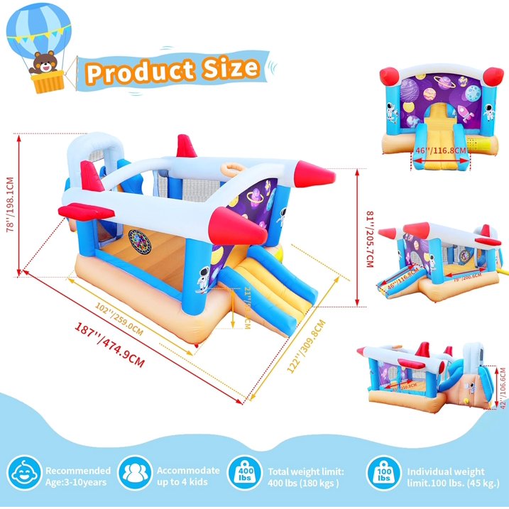 HNH Christmas Bounce House with Slide for Kids, Inflatable Jumping Castle with Blower and Ball for Birthday Gifts