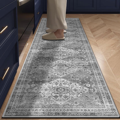 TECHVIDA 2'x8' Hallway Runner Rug Boho,Non Slip Machine Washable Rugs for Hallway Kitchen,Grayish Beige