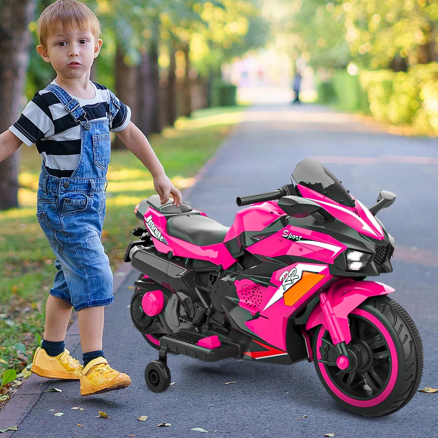 HNH Ride on Toys for Boy Girl, 12V Motorcycle for Kids 3-6, Electric Motorcycle with Music, Bluetooth, Lights(Pink)