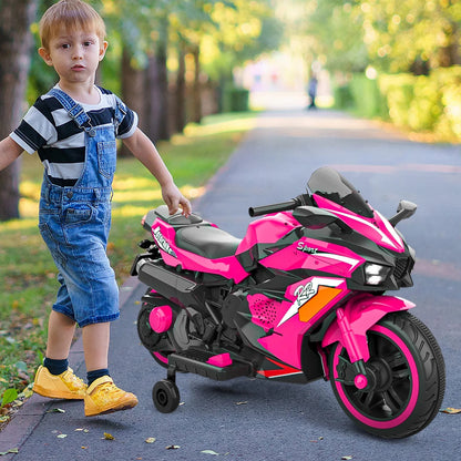HNH Ride on Toys for Boy Girl, 12V Motorcycle for Kids 3-6, Electric Motorcycle with Music, Bluetooth, Lights(Pink)