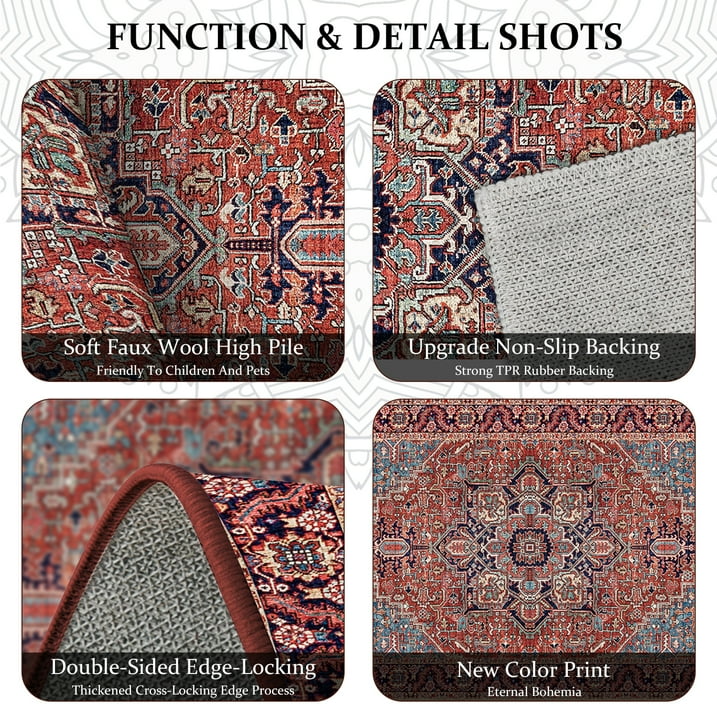 TECHVIDA Kitchen Rugs 3 Piece Set,Non Slip Machine Washable Kitchen Mats,Boho Vintage Abstract Kitchen Carpet for Farmhouse Living Room Hallway