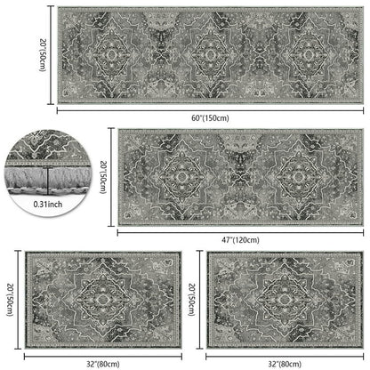 TECHVIDA Kitchen Rugs 4 Piece Set,Non Slip Machine Washable Kitchen Mats,Boho Vintage Abstract Kitchen Carpet for Farmhouse Living Room Hallway