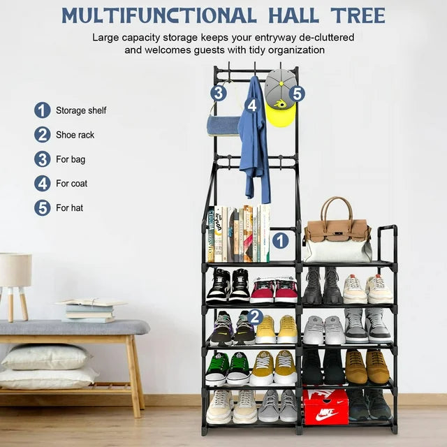 TECHVIDA 5-Tier Shoe Rack Organizer, Freestanding Coat and Shoe Rack, 25 Pairs Shoe Shelf for Entryway