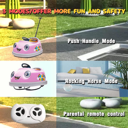 WUBEN 12V Battery Powered Bumper Car for Kids with Remote Control Ride on Push Car for Child with Dinner Plate, Rocking Horse Mode