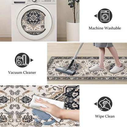TECHVIDA Kitchen Rugs 3 Piece Set,Non Slip Machine Washable Kitchen Mats,Boho Vintage Abstract Kitchen Carpet for Farmhouse Living Room Hallway