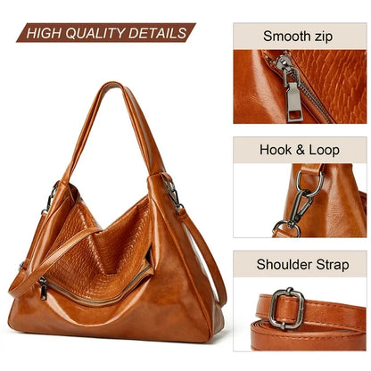 HONGLONG Women Handbag, leather Travel Shoulder Bag for Women,Tote Bag Zipper Crossbody Bag , Brown