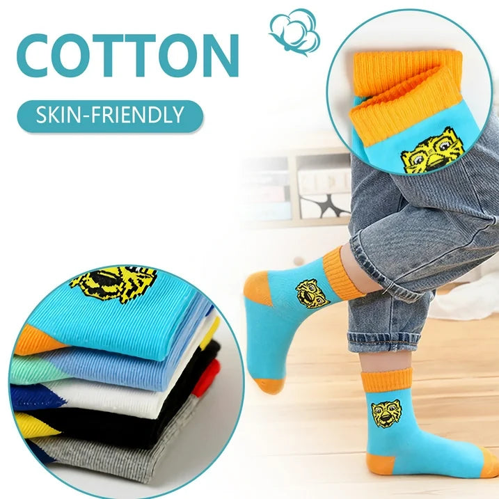 YOMYM Boys Crew Socks Half Cushioned Athletic Socks Cotton Calf Socks Kids Teens 5 Pairs