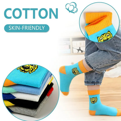 YOMYM Boys Crew Socks Half Cushioned Athletic Socks Cotton Calf Socks Kids Teens 5 Pairs