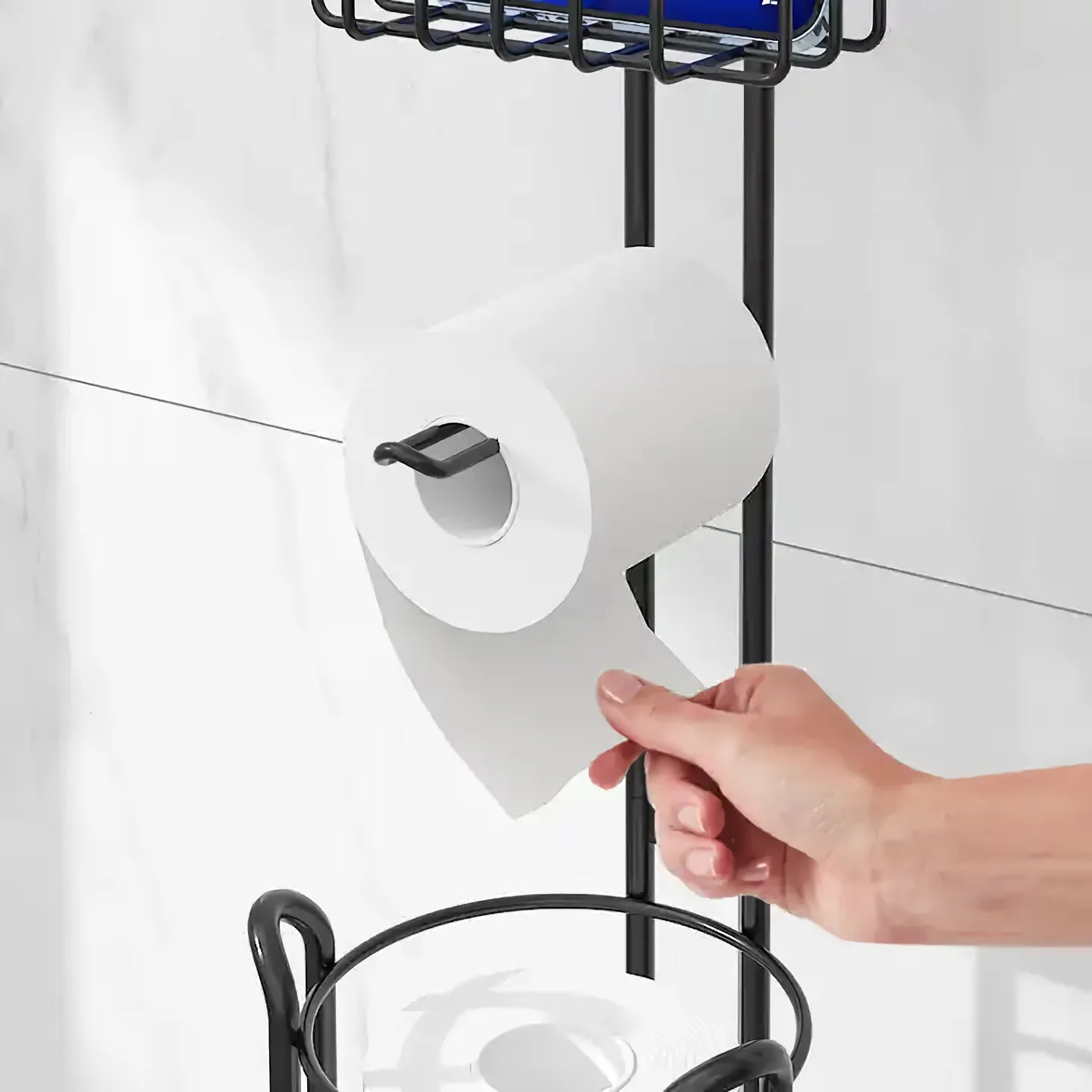 WERSEON Toilet Paper Holders Stand with Shelf, Free-Standing Toilet Tissue Paper Stand, Stainless Steel Toilet Storage Shelf for Bathroom