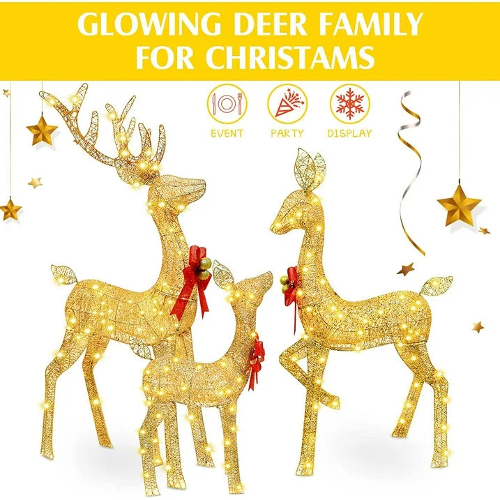 5ft 3-Piece Lighted Christmas Deer Family Set, Large Outdoor Yard Reindeer Holiday Decoration,Lighted Deer Set for Indoor Decor