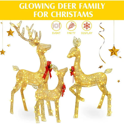 5ft 3-Piece Lighted Christmas Deer Family Set, Large Outdoor Yard Reindeer Holiday Decoration,Lighted Deer Set for Indoor Decor