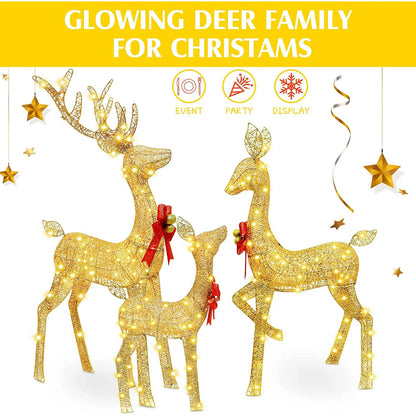 5ft 3-Piece Lighted Christmas Deer Family Set, Large Outdoor Yard Reindeer Holiday Decoration,Lighted Deer Set for Indoor Decor
