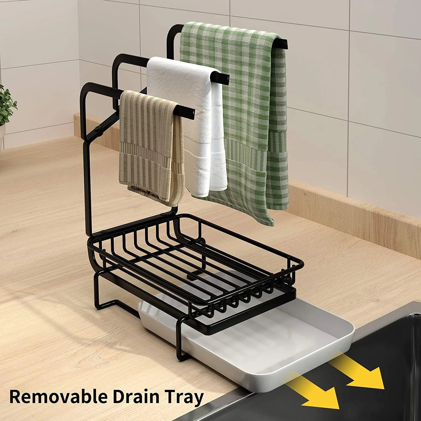 WERSEON Sink Caddy Sponge Holder, Stainless Steel Kitchen Sink Organizer for Dish Rag Soap Brush,Dishcloth Holder with Drain Pan
