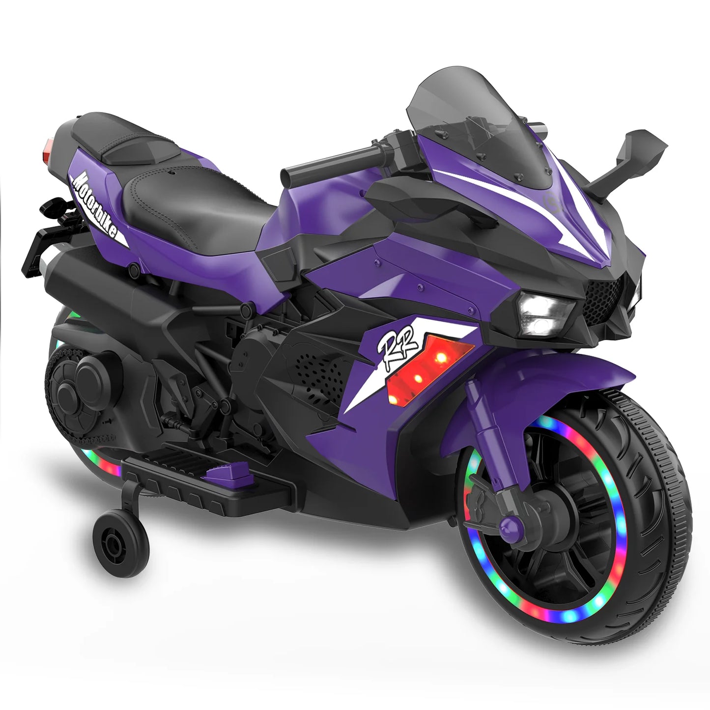 HNH 12V Ride on Toys, Kids Ride on Motorcycle, Electric Motorcycle with Training Wheels, Violet