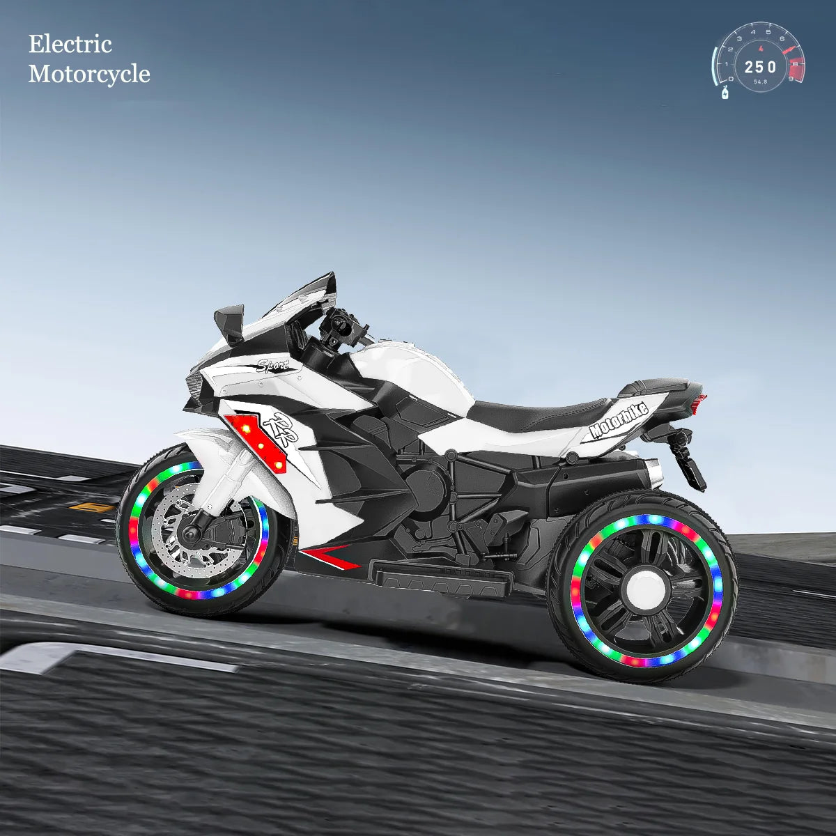 Zogymoz 12V Powered Ride on Motorcycle, Electric Dirt Bike for Kids Boys Girls, Motorbike Motorcycle Ride on Toy w/ Music and LED Light for 3-8 Years Old, White