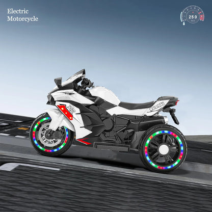 Zogymoz 12V Powered Ride on Motorcycle, Electric Dirt Bike for Kids Boys Girls, Motorbike Motorcycle Ride on Toy w/ Music and LED Light for 3-8 Years Old, White