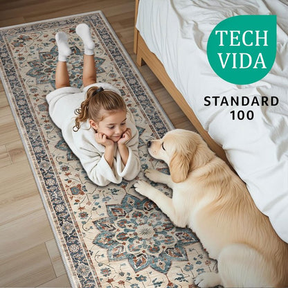 TECHVIDA 2'x6' Hallway Runner Rug Boho,Non Slip Machine Washable Rugs for Hallway Kitchen,Khaki