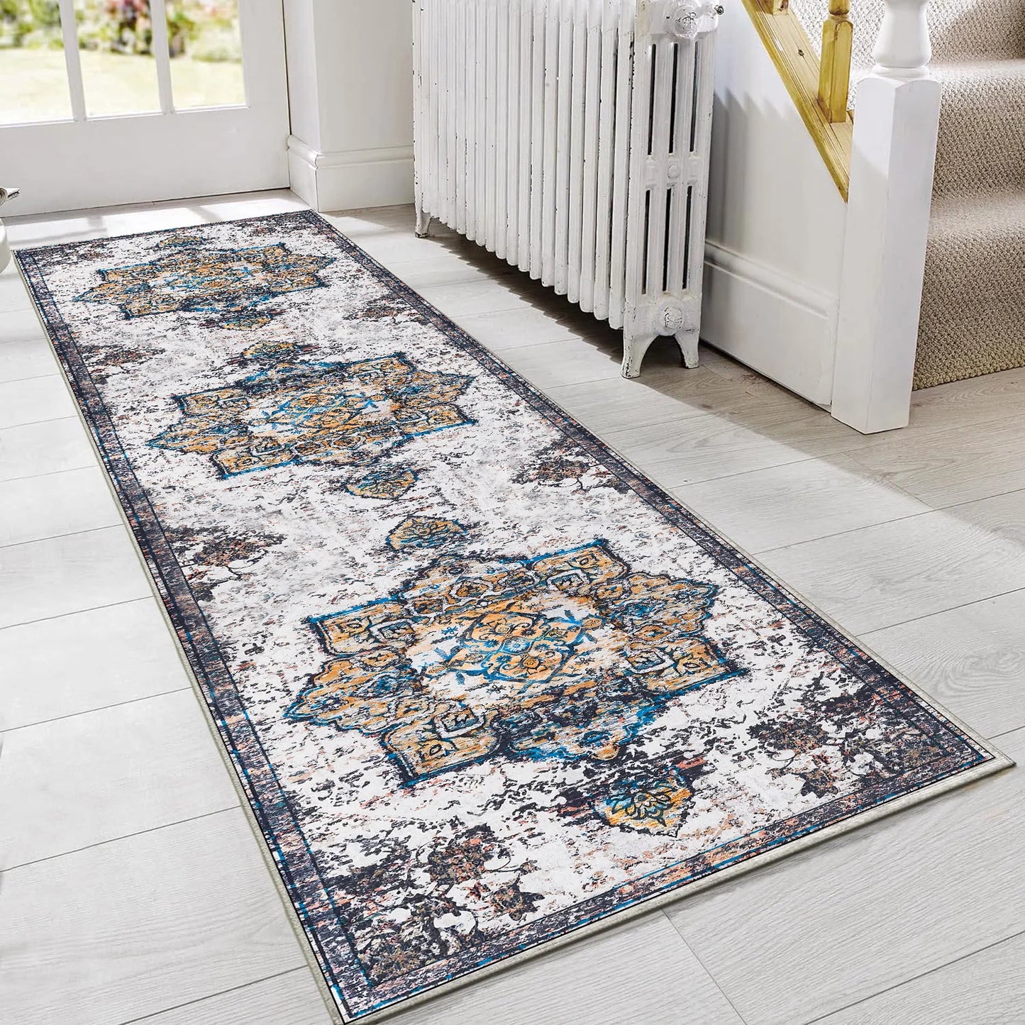 TECHVIDA Kitchen Rugs 3 Piece Set,Kitchen Mats for Floor Non-Slip Machine Washable, Boho Farmhouse Hallway Doormat for Holiday
