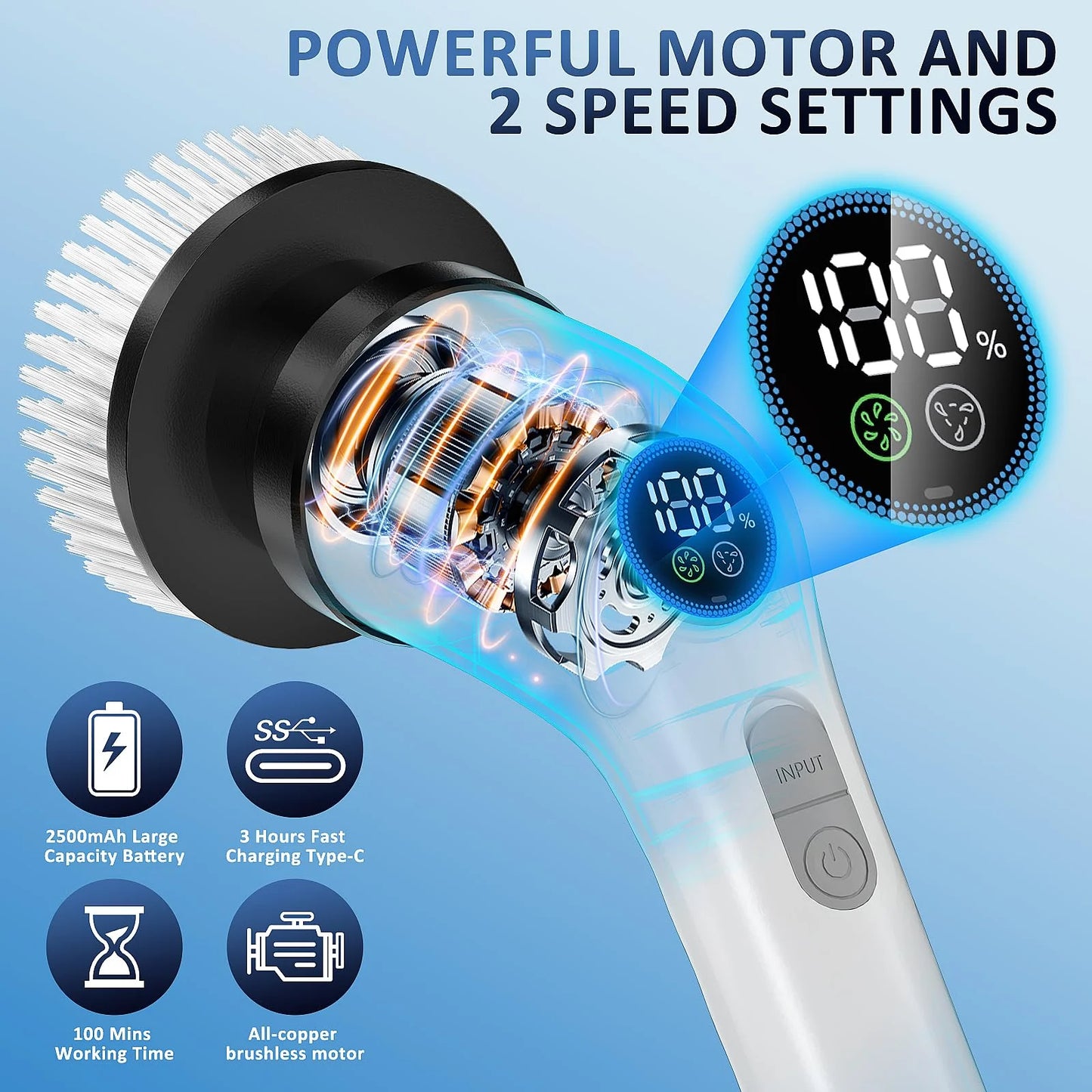TECHVIDA Electric Spin Scrubber,Cordless Bathroom Cleaning Brush with 7 Replaceable Brush Heads,Tub and Tile Scrubber, Adjustable Extension Handle for Bathtub, Kitchen, Car.