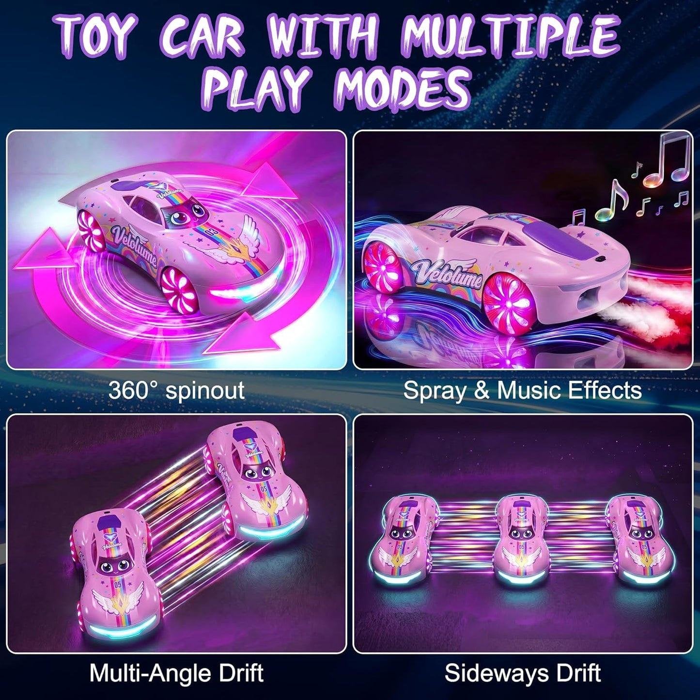 ProToys 1:16 Stunt Remote Control Car, 360° Rotate Gesture Sensing RC Cars Toy for Kids, Drift RC Car with Light Spray & Sound, Birthday Gifts for Boys Girls 4-12