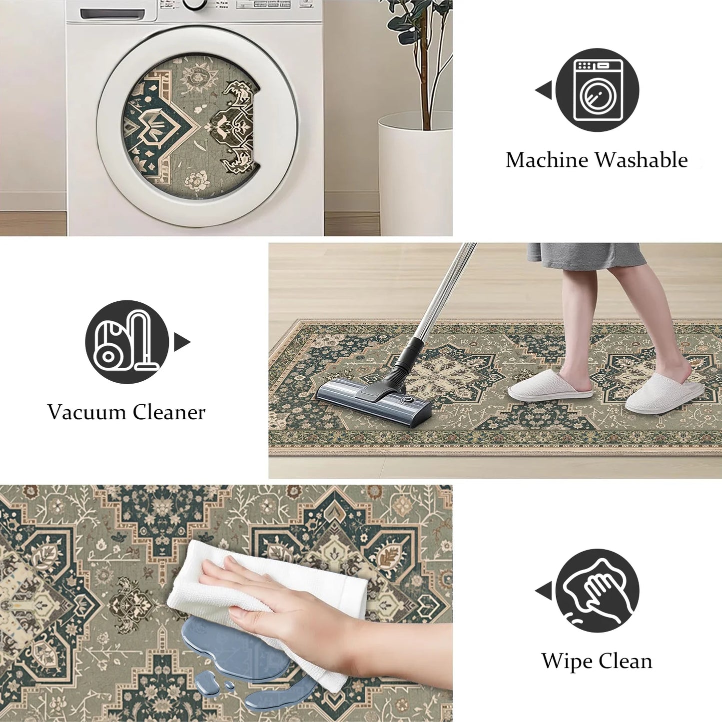 TECHVIDA Kitchen Rugs 4 Piece Set,Non Slip Machine Washable Kitchen Mats,Boho Vintage Abstract Kitchen Carpet for Farmhouse Living Room Hallway
