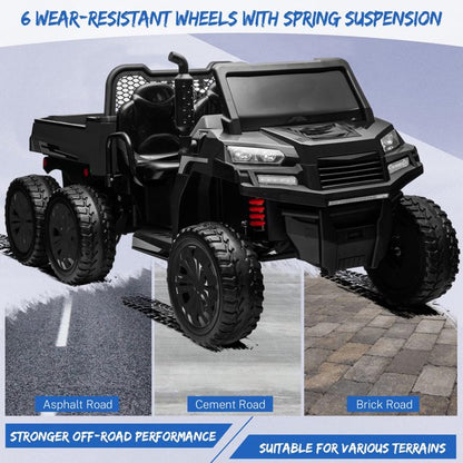 HNH 24V 2 Seater Ride On Car with 6 Large Wheels, Battery Powered Dump Truck with 2.4G Remote Control, Ride On Toy with Dump Bed, 4 Motors, 3 Speeds, Bluetooth