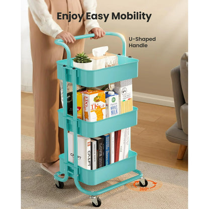 Lakecy Rolling Cart Utility Cart with Wheels, Rolling Storage Cart for Home Storage and Organization