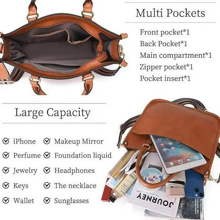 HONGLONG Leather Travel Handbags for Women Crossbody Purse with Strap Zipped Pockets Handbag Shoulder Bag Brown