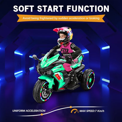 Cheelom 12V Kids Electric Motorcycle/ Ride on Motorbike, Three lighting Wheels Music,LED，Buletooth，Green
