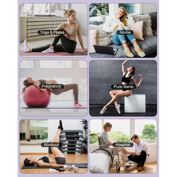 YOMYM Pilates Socks for Women Non Slip Grip Socks for Yoga, Barre, Hospital, Barefoot Grippy Yoga Sock 6 Pairs