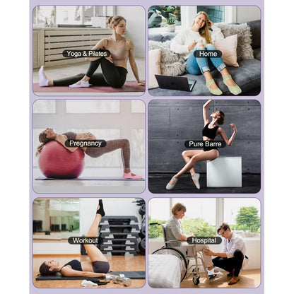 YOMYM Pilates Socks for Women Non Slip Grip Socks for Yoga, Barre, Hospital, Barefoot Grippy Yoga Sock 6 Pairs