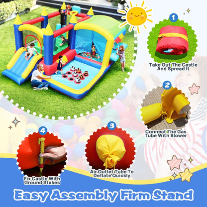 HONGLONG 7 in 1 Giant Inflatable Bounce House，Kids Bounce House Jumping Castle Slide with Ball Pool,Blower for Kids Indoor Outdoor Party Family Fun Party Gift